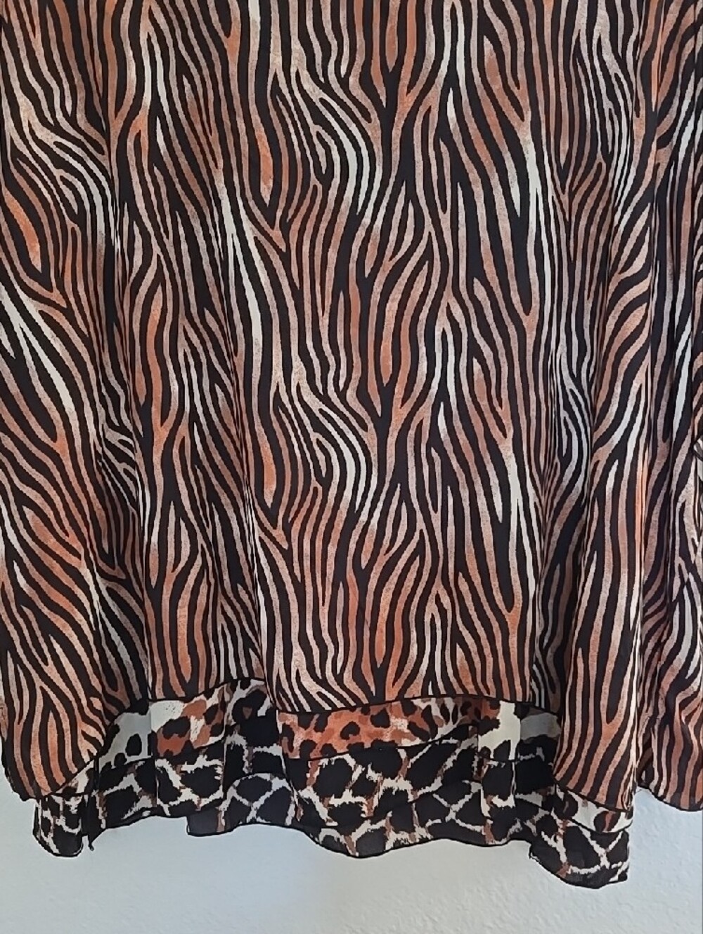 Multiples Black and Brown Mix Animal-Print Layered Hem Short Sleeve Tunic - Picture 3 of 12
